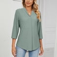 thumbnail image 2 of CEHVOM Women's V- Neck Solid Color Three Quarter Sleeve Lapel Tops, 2 of 8