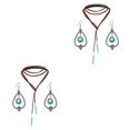 thumbnail image 4 of mmirethe Dangle Earring Long Pattern Hanging Pendant Popular Accessories Bohemian Necklace Anniversary Gift Decorations Neck Chain Necklace Earring Set 2Set, 4 of 6