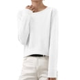 thumbnail image 2 of yoeyez Chandails Légers pour Femmes à Manches Longues Col Ras du Cou Chandail Uni Chandail Léger Doux Tricoté Hauts Bas d'Automne Blanc TG, 2 of 6