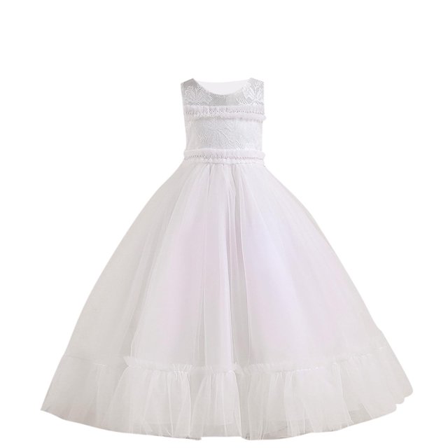 RXIRUCGD 2025 Vêtements d'Été pour Enfants Robe Princesse Sans Manches à Col Rond de Couleur Unie avec Perles Brodées Exquises en Maille Bouffante Robe de Soirée Robe de Banquet