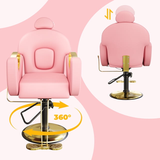 AKDSteel Fauteuil de Barbier de Salon avec Levage Hydraulique, Appuie-Tête et Repose-Pieds Réglables, Conception Inclinable Pivotante à 360°, Confortable et Polyvalente pour la Coiffure Professionnelle