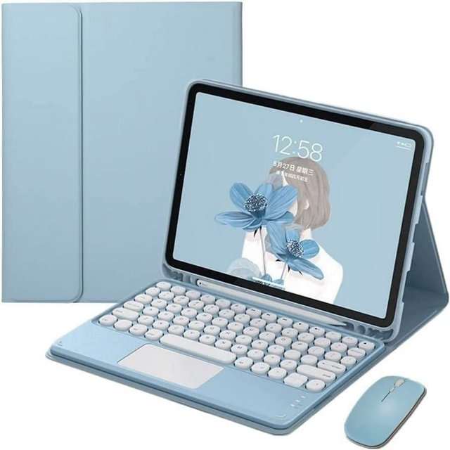 YOPTOP iPad 10th Generation 2022 10.9” Color Touch Keyboard Case with Bluetooth Mouse Cute Round Key TouchPad Detachable Keyboard for iPad 10,blue