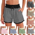 thumbnail image 1 of Xcmzpl Striped Shorts for Women Ribbed Knit Summer Shorts Elastic Waist Drawstring Baggy Track Shorts Color Block Casual Shorts with Pockets, 1 of 6