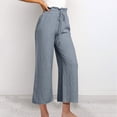 thumbnail image 3 of Yuyuzo Cotton Linen Pants for Women High Waisted Ruffle Drawstring Wide Leg Ankle Length Trousers, 3 of 3