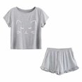 thumbnail image 3 of Ensemble de Nuit Décontracté pour Femmes Pyjama Court Filles Décontracté Maison Manche Haut Dessin Animé Shorts, 3 of 7