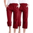 thumbnail image 2 of Simua Pantalon Capri L pour Femmes Été Ample à Jambe Grand avec Poches 2 Pcs, 2 of 6