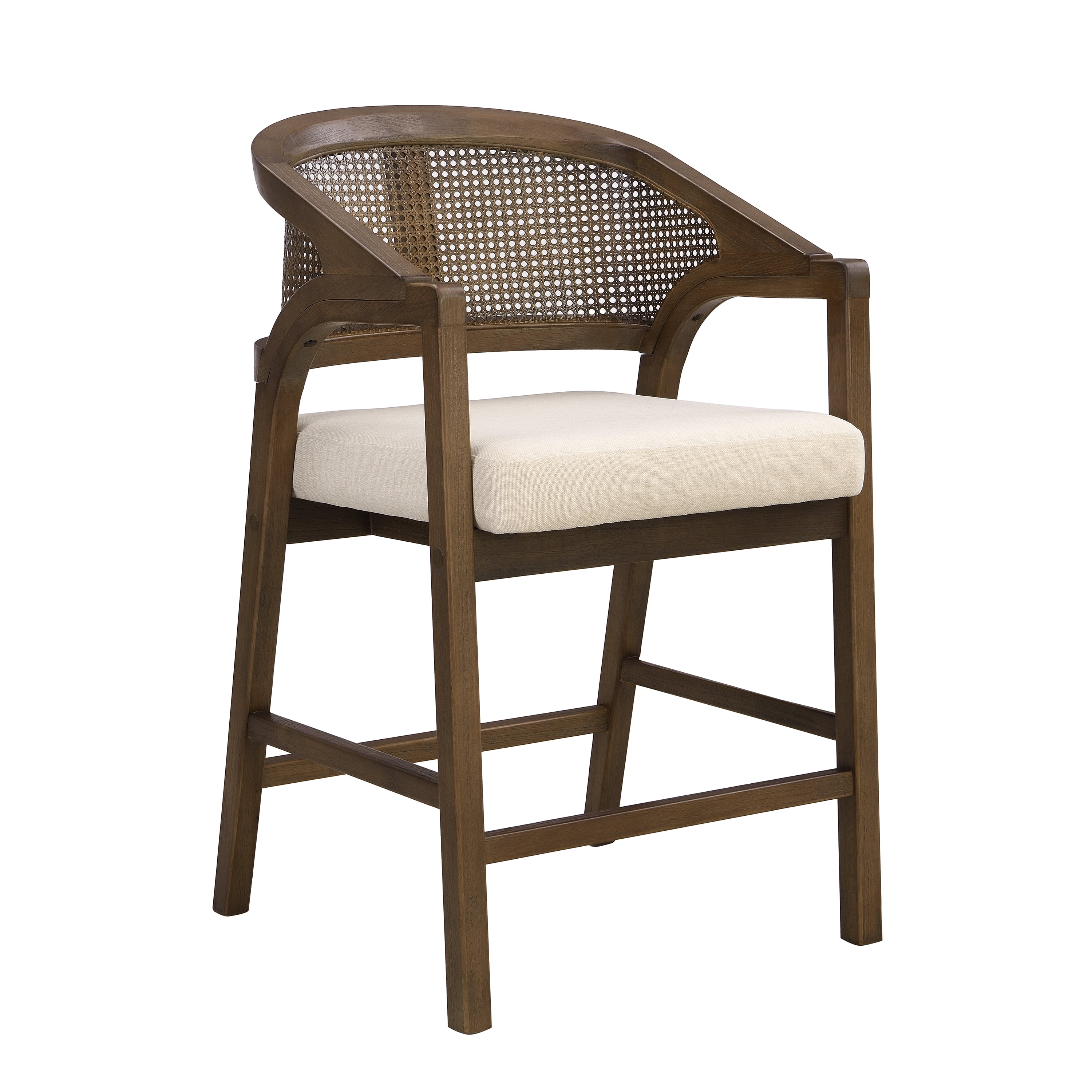 Noble House Wooden Frame Counter Stool Set of 2,Rattan Back with Rubberwood Frame,Beige+Walnut
