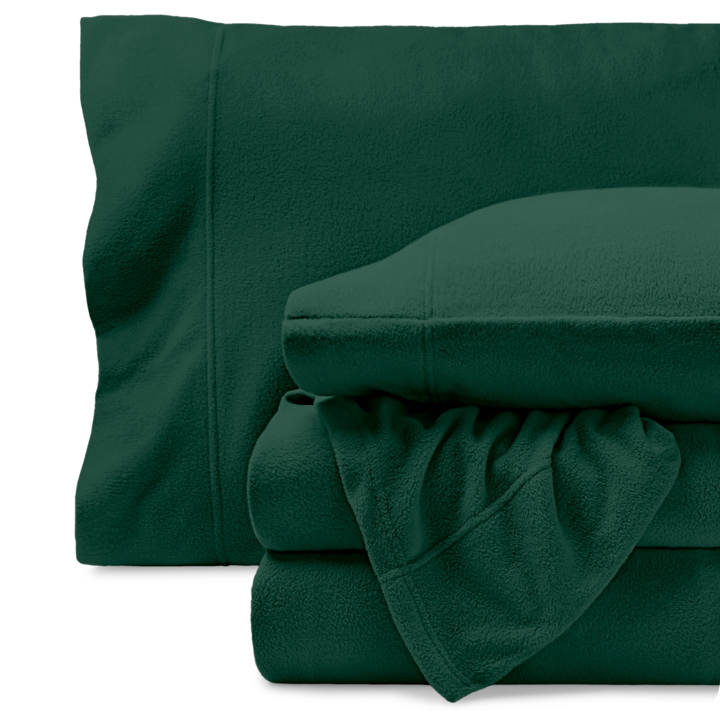 Bare Home Cozy Fleece Sheet Set - Extra Plush Polar Fleece - Deep Pocket - Full, Forest Green
