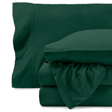 Bare Home Cozy Fleece Ensemble de Draps en Molleton - Molleton Polaire Ultra Moelleux - Poche Profonde - Très Grand, Vert Forêt