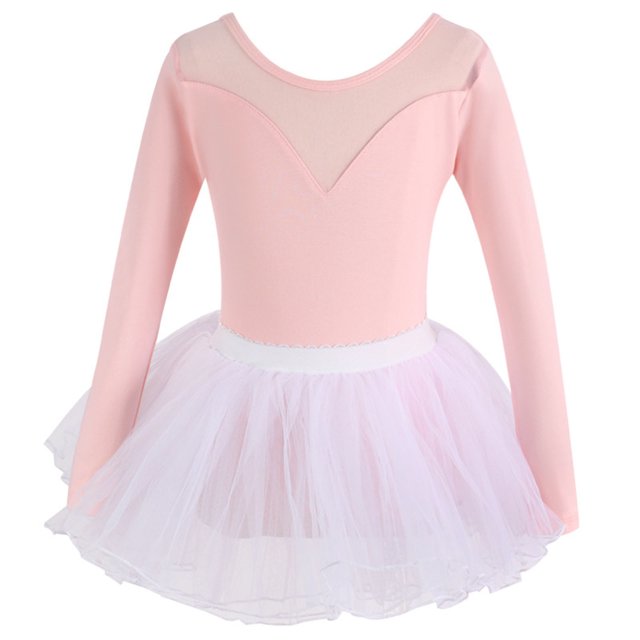 Justaucorps de Ballet pour Filles à Manches Longues, Robe de Gymnastique, Combinaison Dos Nu en Maille, Tenue de Danse Extensible pour Enfants, Tenue Tutu