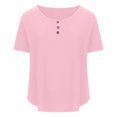 thumbnail image 3 of Birdeem T-Shirt à Boutons pour Femmes, Décontracté, Ample, Uni, Col Ras du Cou, Manches Courtes, 3 of 6