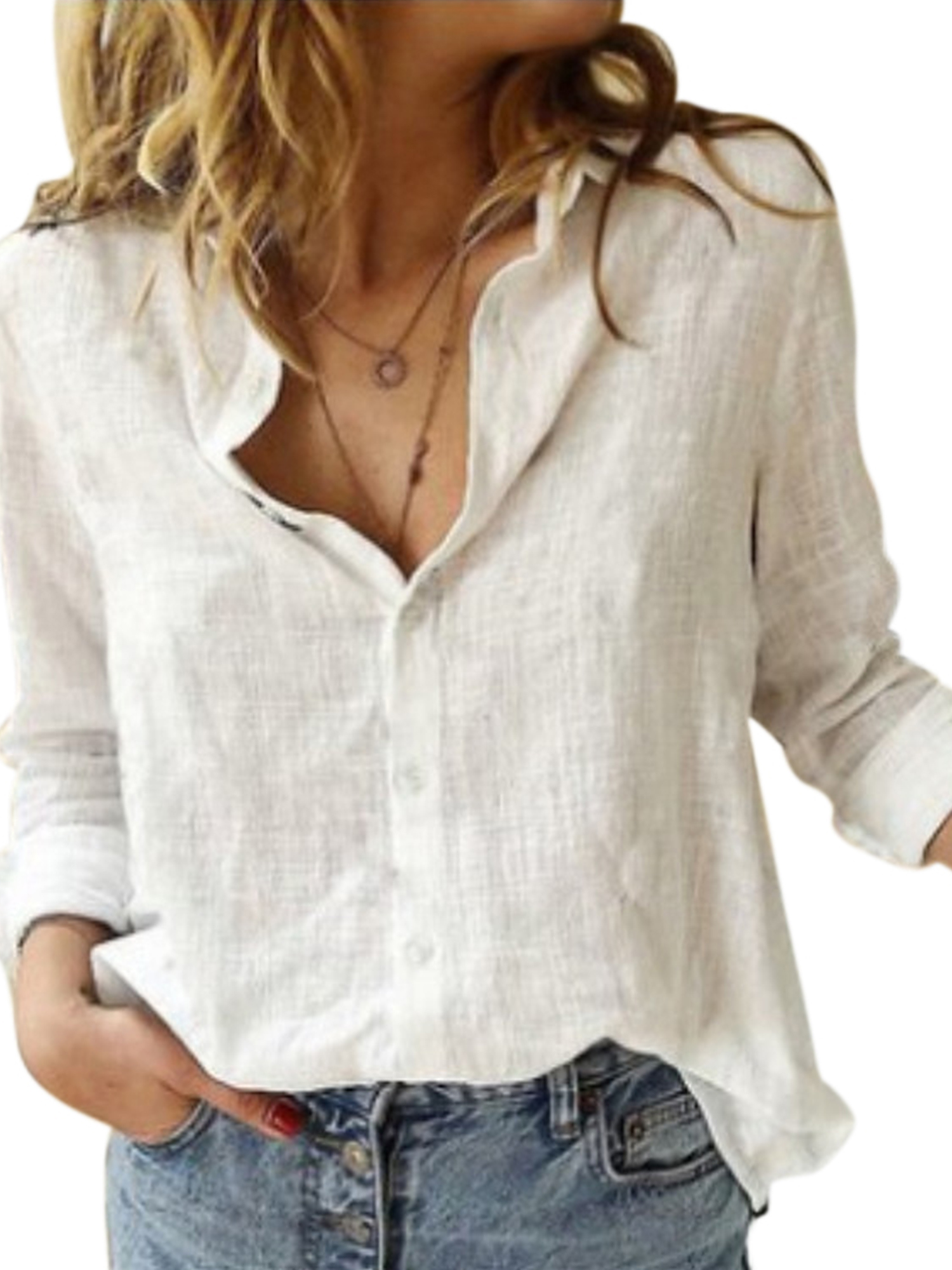 Innerwin Shirts Button Down Ladies Blouse Business Long Sleeve Loose Tops White 5XL