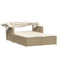 thumbnail image 5 of vidaXL Double Sun Lounger with Canopy and Cushions Beige Poly Rattan, 5 of 5