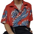 thumbnail image 4 of pitrice Hawaiian Beach Shirt Buttoned Short Sleeve Simple Dragon Pattern Top Breathable Ethnic Style T-shirt Outdoor Holiday Red L, 4 of 9