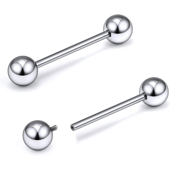 16G-2G Bagues de Langue de Tétine en Titane Filetées à l'Intérieur Bijoux de Perçage Boucles d'Oreilles Industrielles Droites Barre de Barre G23 Barres de Langue de Tétine Bijoux de Perçage pour Femmes Hommes 12MM-40MM