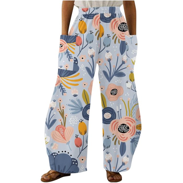 Birdeem Women Casual Printing Pockets Elastic Mid-Waist Comfortable Wide-Legged Loose Pants