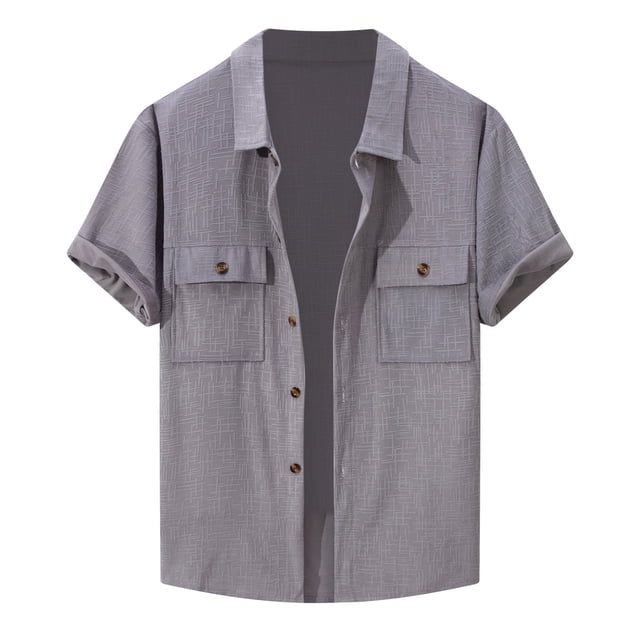 Summer Men's Heavy Design Corduroy Jacquard Short Sleeve Shirt - Christmas Pattern, Linen Fabric, Suitable for Daily/Work Wear