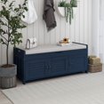 thumbnail image 1 of Noble House Farmhouse Storage Bench, 3 Shutter Doors, Removable Cushion, Hidden Storage, Antique Navy Blue, 1 of 14