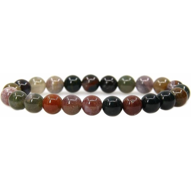 Angelstones Natural Multicolor India Agate 8mm Round Beads Stretch Bracelet 7 Inch