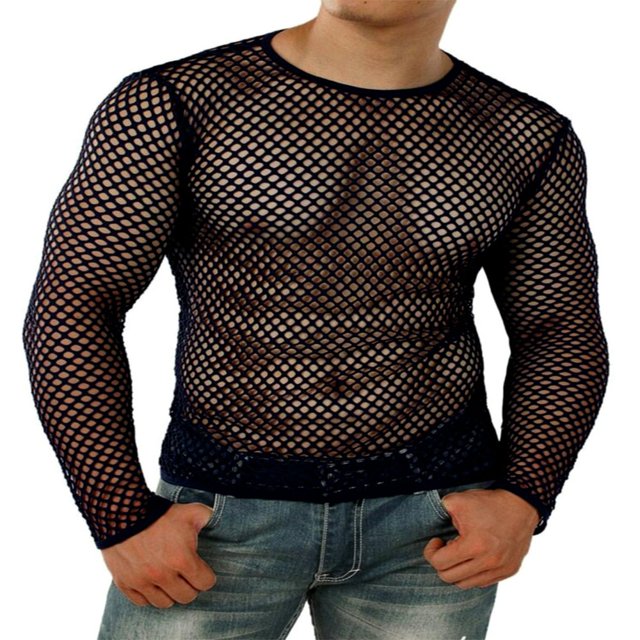 Men‘s Vest Undershirt Mesh Breathable Hollow Tank Tops Openwork See Through Shirt