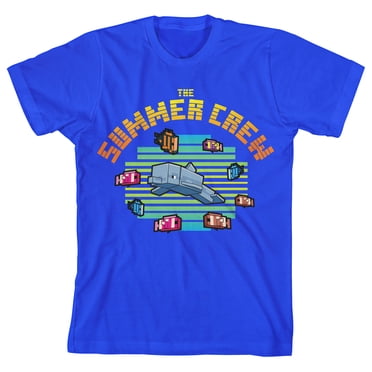 Minecraft T-Shirt Bleu Royal pour Garçon Jeunesse, Dauphin et Poissons, Été, Crew - TG