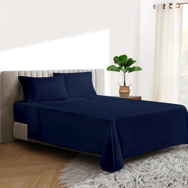 600 TC Egyptian Cotton RV King Bed Sheet Set Include's - 21" inch Deep Fitted Sheet | 1 Flat Sheet | 2 Pillowcases | Navy Blue Solid