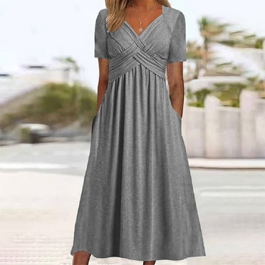 Pisexur Robe à Manches Courtes à Col en V Mode Robe Décontractée pour Femmes à Manches Courtes Imprimée à Col Rond Robe pour Dames Robes Femmes Robe