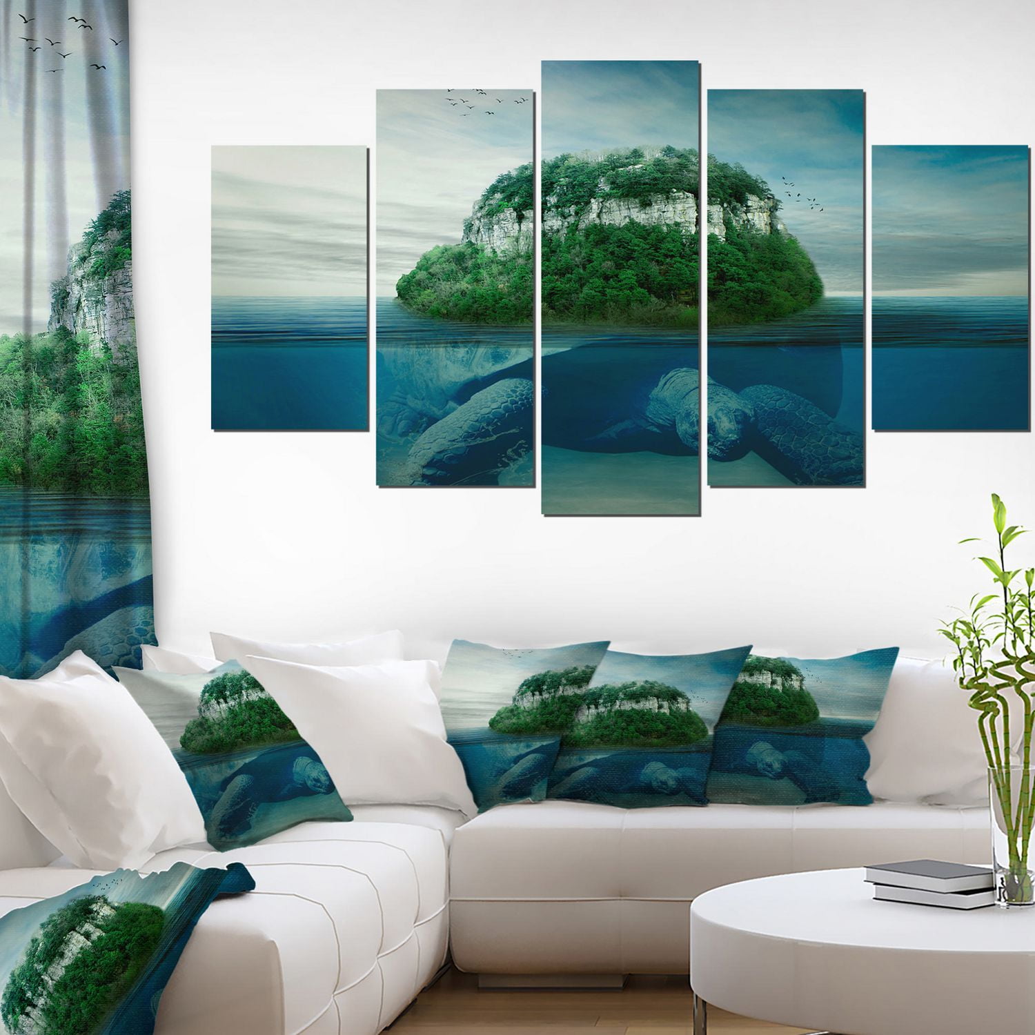 Design Art Giant Turtle Carrying Island Canvas Print