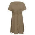 thumbnail image 4 of RXIRUCGD Robes pour Femmes Décontractées Mode pour Femmes Décontractée Confortable Uni Manches Courtes Col Rond Bouton Robe Longueur Genou Mode pour Femmes 2023 Robe Jaune, 4 of 5