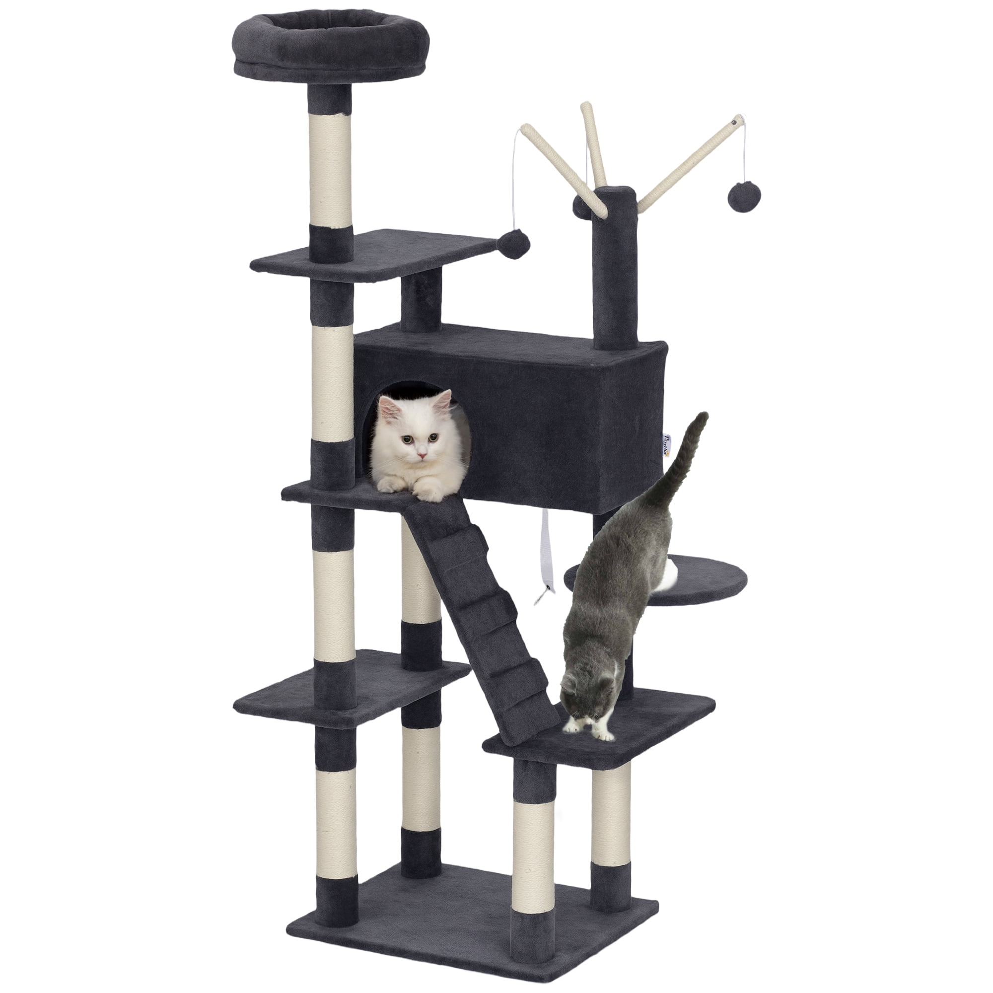 PawHut 59 Inch Large Cat Tree with Sisal Scratching Posts, Cozy Condo