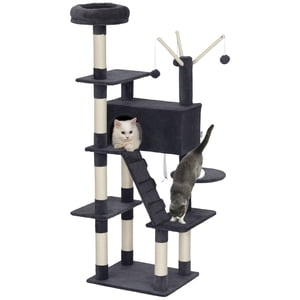 PawHut 59 Inch Large Cat Tree with Sisal Scratching Posts, Cozy Condo
