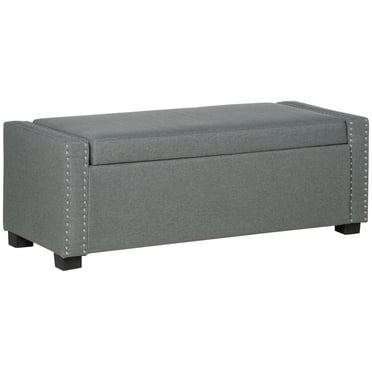 HOMCOM Modern Upholstered Flip Top Storage Bench Ottoman, Light Grey