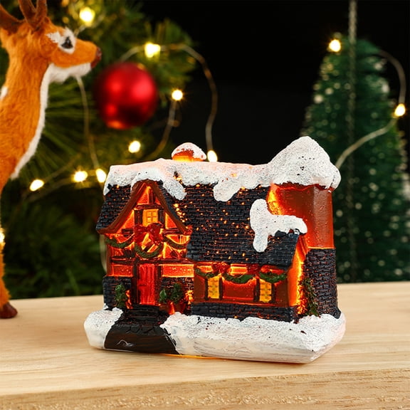 Guirlandes de Sapin de Noël Ensemble de Maisons de Village d'Hiver de Noël Éclairées à DEL Bricolage Figurines de Noël Miniatures Kits d'Ornements en Résine Cèdre de Noël Arbre à Branches Nues Lampadaire