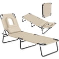 thumbnail image 1 of Outsunny Chaise Longue d'Extérieur Réglable avec Trou de Lecture et Coussin - Ensemble de 1, Beige, 1 of 10