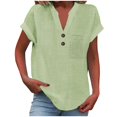 thumbnail image 1 of T-Shirts Femmes Plus Mode Décontractée Col en V Boutonné Manches Courtes avec Poches - Hontri, 1 of 5