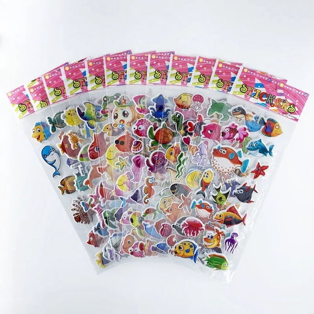 12 Sheets/Set Dinosaur Series Cartoon Stickers For Child Notebook Skateboard DIY Waterproof Cute Sticker Toy Boys Gift Ocean fish 1
