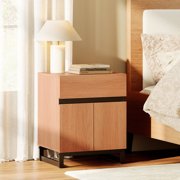 WAMPAT Nightstand with Drawer & Cabinet, Modern Bedside Table with Open Shelf, Wood End Table for Bedroom & Living Room, Mocha