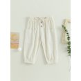 thumbnail image 2 of Faithtur Toddler Boys Casual Sports Pants Solid Color Drawstring Button Cargo Pants with Pockets, 2 of 8
