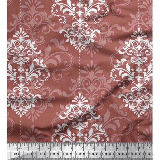 Soimoi Polyester Crepe Fabric Filigree Damask Print Fabric by The Yard 52 Inch Wide
