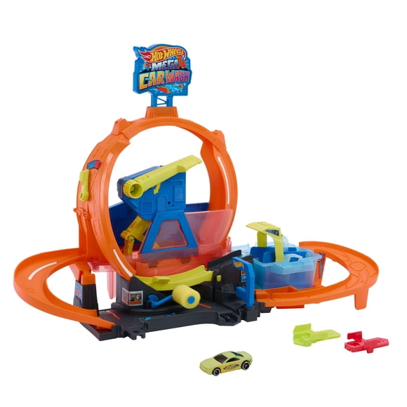 Hot Wheels City Mega Loop Car Wash Playset & 1 Hot Wheels Color Shifters in 1:64 Scale