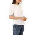 thumbnail image 4 of INSPIRE CHIC Women's Puff Shoulder Round Neck Collarless Ruffle Keyhole Back Blouse, 4 of 6