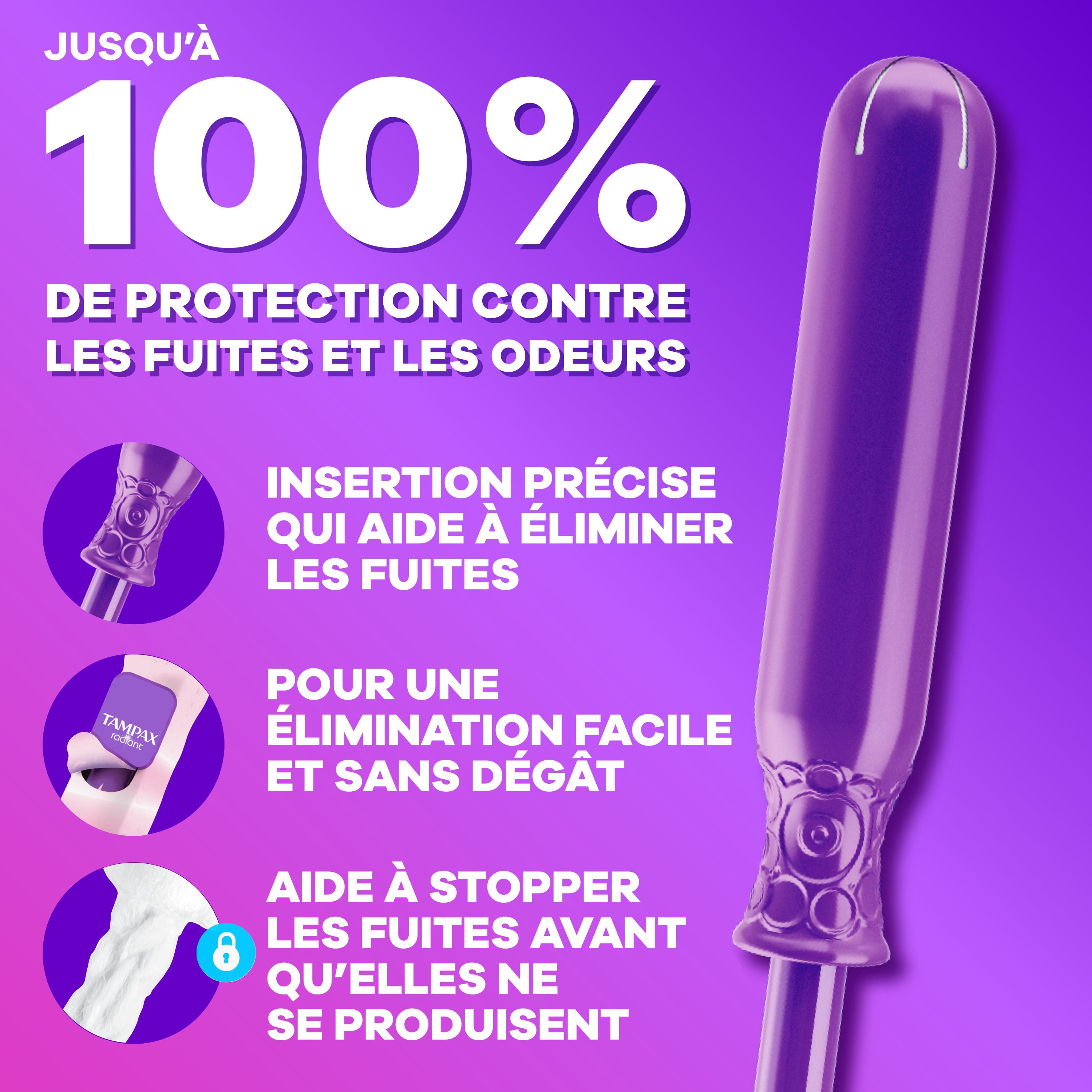 Tampax Radiant Emballage Multiple de Tampons, avec Tresse Anti-Fuites, Absorption Régulière/super, Non Parfumés