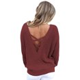 thumbnail image 1 of Pull Femme Gris/kaki/marron/noir/rouge/vert Dos Croisé Ajouré, 1 of 7