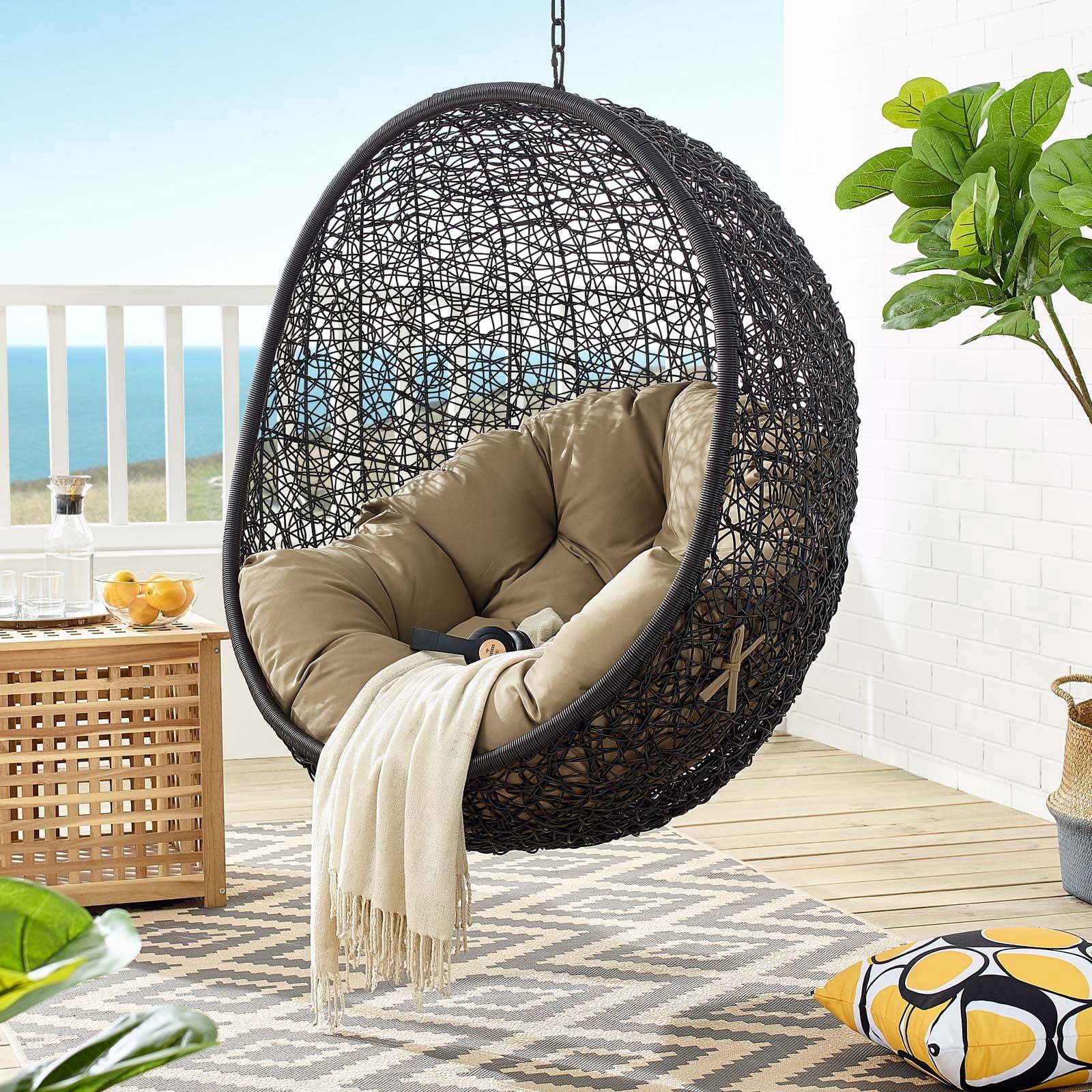 Modway Encase Swing Outdoor Patio Lounge Chair without Stand in Black/Mocha