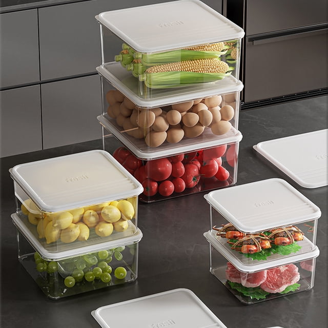 Organisateur Empilable pour Réfrigérateur, Contenant de Rangement Alimentaire Transparent avec Couvercle, Boîte à Collations pour Garde-Manger de Cuisine, Bac Refroidisseur Gain de Place, Organisation pour la Maison et le Bureau