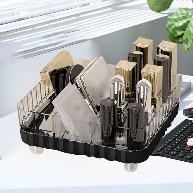 Organisateur de Maquillage de Vanité Portable, Organisateur en Plastique Incassable avec Design Rayé et Fond Antidérapant, Plusieurs Compartiments pour les Rouges à Lèvres, Bijoux, Petits Essentiels