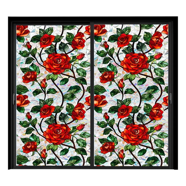 Rainbow Floral Static Cling Window Film Removable Decal for Glass Door Privacy No Botanical Design