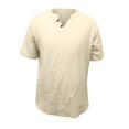 thumbnail image 4 of Plebaso T-Shirts pour Hommes en Coton et Lin à Col Rond, à Boutons, T-Shirts Décontractés, Unis, à Manches Courtes, Légers, Hauts de Plage, 4 of 7