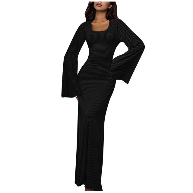Birdeem Robe Jupe Longue à Manches Longues et Cheville pour Femmes, Couleur Unie