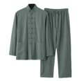 thumbnail image 1 of Ensemble pour Homme à Col Mandarin Classique à Manches Longues pour un Usage Quotidien Décontracté avec Boutons et Intemporel, 1 of 2